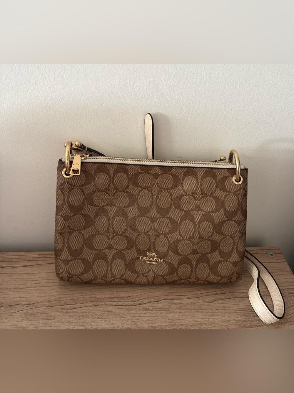 Coach Brown Mia Double Pouch Signature Canvas Crossbody bag purse